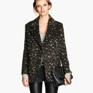H&M Leopard Wool Blend Double Breasted Coat